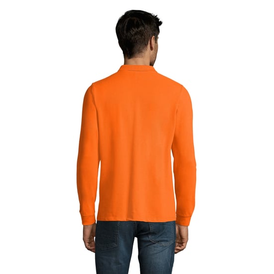 SOLS Mens Perfect Plain Pique Long-Sleeved Polo Shirt (Orange) - Image 2