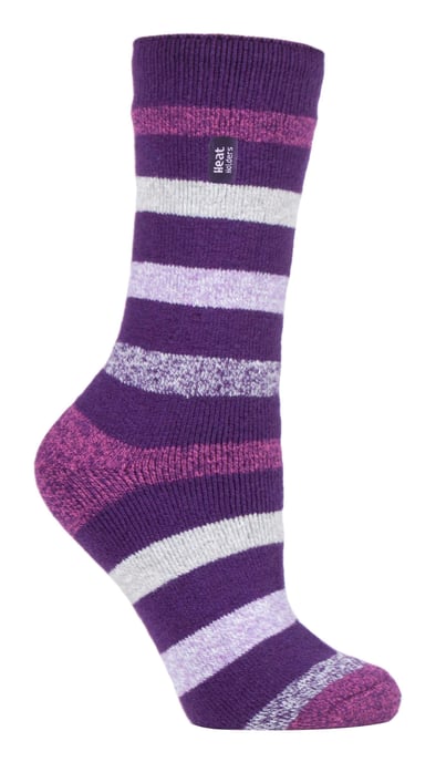 Heat Holders Lite - Calcetines Térmicos Aislantes para Mujer | Múltiples Diseños Incluyendo Rayas Argyle Corazones Estrellas | Calcetines Cálidos para Invierno - Rayas Moradas (Jazmín) - Image 1