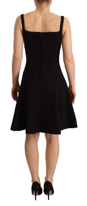 Vestido de corte ajustado y acampanado de lana elástica negro para mujer de Dolce & Gabbana - Image 3