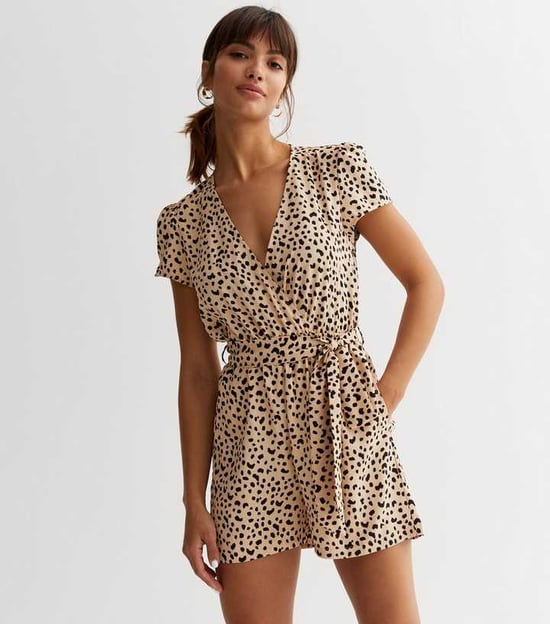 Animal Print Belted Wrap Playsuit