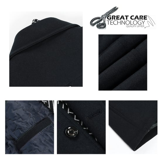 Men's Winter Thickened Solid Color Lapel Casual Wool Coat with Striped Collar Camel Blue
