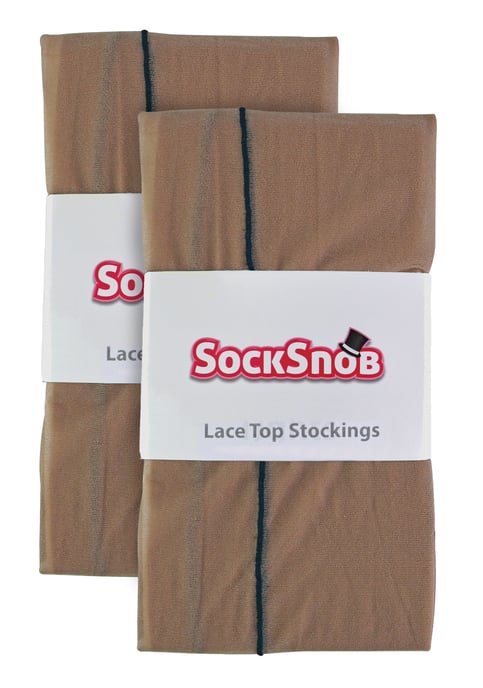 Multipack de 2 Pares de Medias de Mujer con Costura y Encaje en la Parte Superior | Sock Snob | Medias de Mujer hasta el Muslo - Nude / Negro - Image 2
