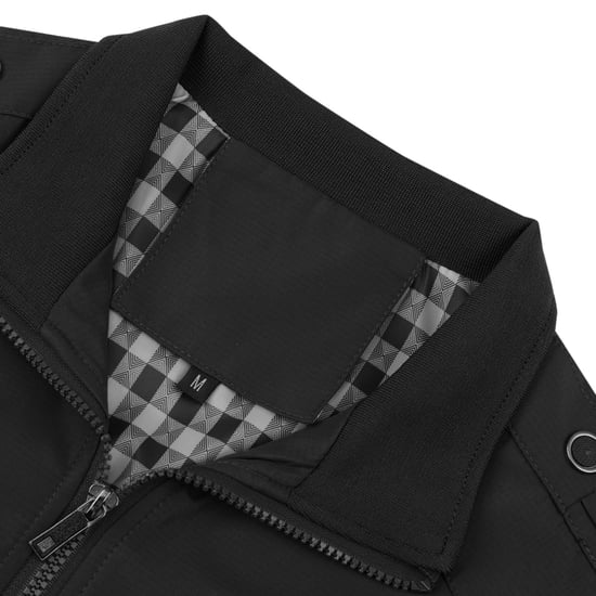 Men's Bomber Jacket with Stand-Up Collar, Transitional Jacket for Autumn, Casual Sports Jacket Black - Image 4