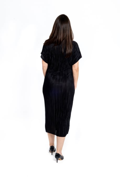 Plisse Black Midi Dress
