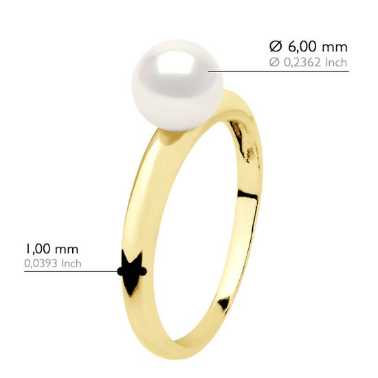 Ring - Yellow Gold - Real Cultured Freshwater Pearl Round 6-7 mm - Image 2