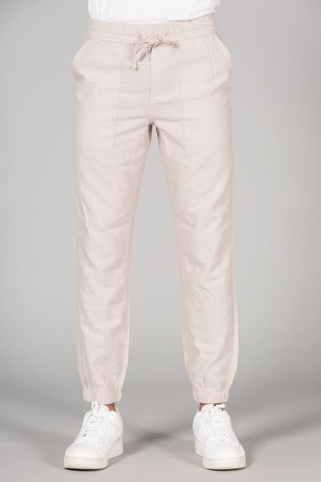 Beige Linen Blend Classic Fit Trousers