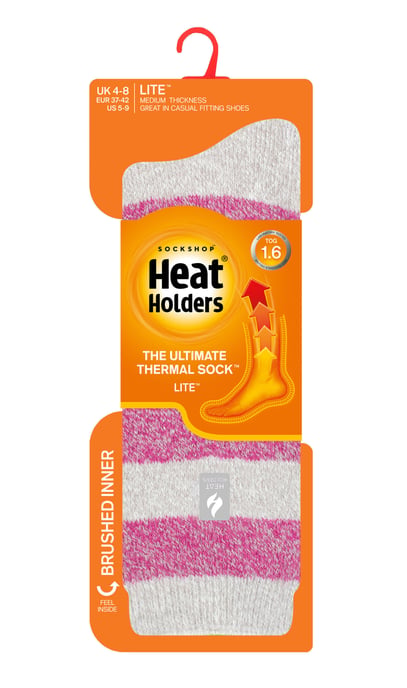 Heat Holders Lite - Calcetines Térmicos Aislantes para Mujer | Múltiples Diseños Incluyendo Rayas Argyle Corazones Estrellas | Calcetines Cálidos para Invierno - Gris Claro/ Baya (Bolonia) - Image 2