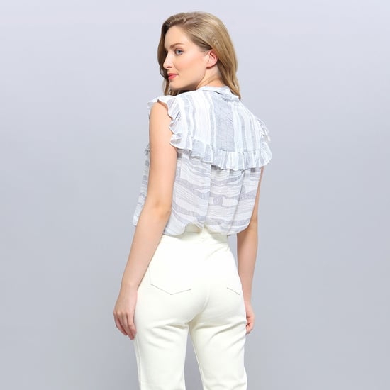 Linear Wave Print Ruffle Top - Image 5