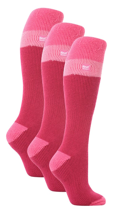 Heat Holders - 3 Pack Ladies Thermal Knee High Ski Socks | WoMens Thick Winter 2.3 TOG Long Skiing Socks - Frambuesa / Rosa Claro - Image 1