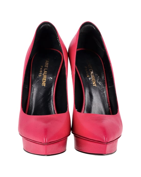 Saint Laurent Platform Pumps in Pink Leather - Image 3