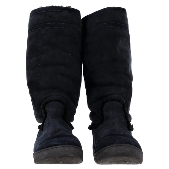 Chanel CC Logo Shearling Boots in Navy Blue Suede - Image 3
