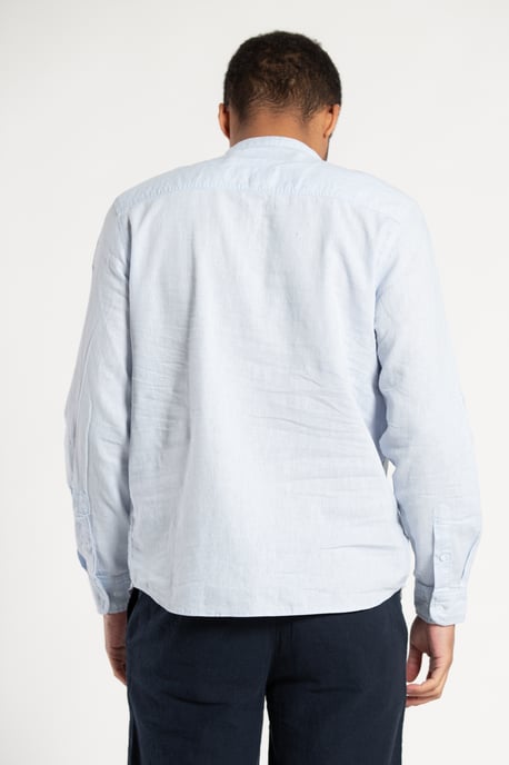 Blue Long-Sleeve Linen Blend Shirt