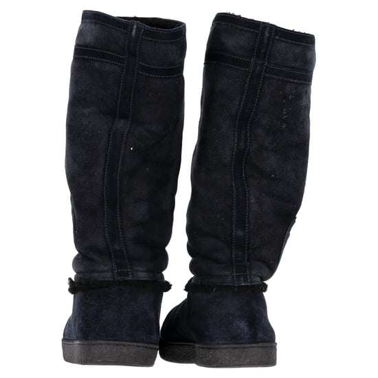 Chanel CC Logo Shearling Boots in Navy Blue Suede - Image 5