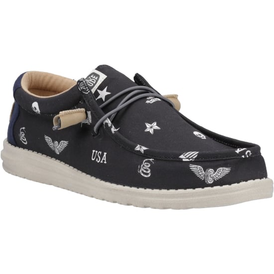 HEYDUDE Wally Stars n Skulls 100% Cotton Men's Black Boat Shoes - Image 1