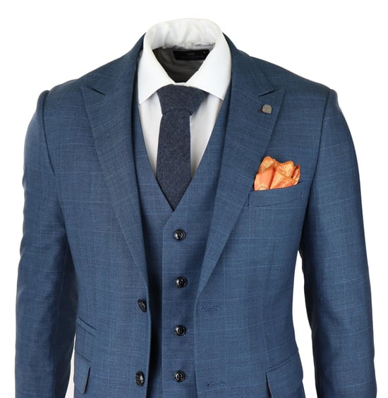 Traje azul de 3 piezas para hombre, cuadros príncipe de Gales, clásico, ligero, ajustado, moderno - Image 3