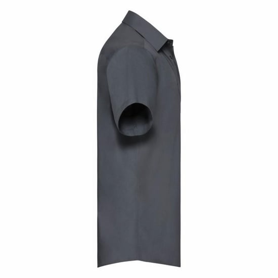Russell Collection Mens Short Sleeve Poly-Cotton Easy Care Tailored Poplin Shirt (Convoy Grey) - Image 3