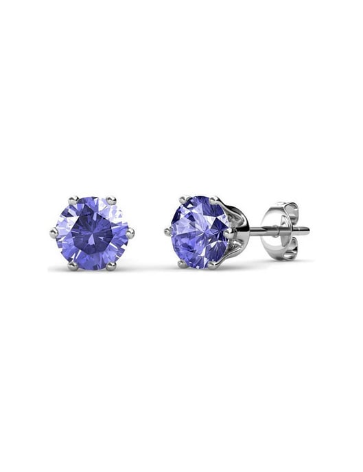 Pendientes de febrero con piedra de nacimiento - Plata y morado - Image 1