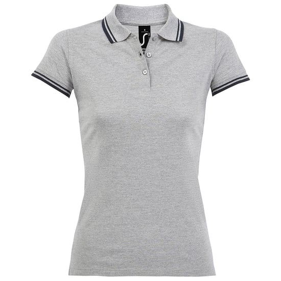 SOLS Womens/Ladies Pasadena Tipped Short Sleeve Pique Polo Shirt (Heather Grey/Navy) - Image 1
