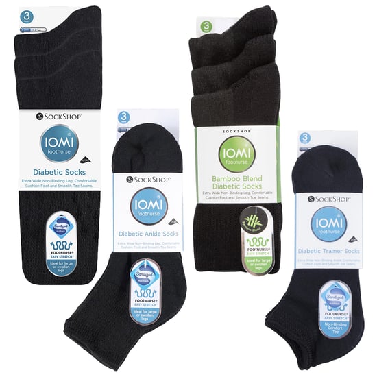 Paquete de 12 Pares de Calcetines Diabéticos para Todo el Año | IOMI | Calcetines Extra Anchos para Tobillos, Piernas y Pies Hinchados | Calcetines Tobilleros para Diabéticos en Algodón y Bambú - Negro - Image 2