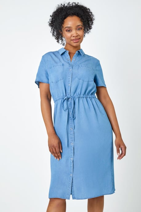 Petite Tie Waist Denim Shirt Dress