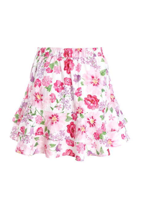 Pink Floral Woven Frill Mini Skirt