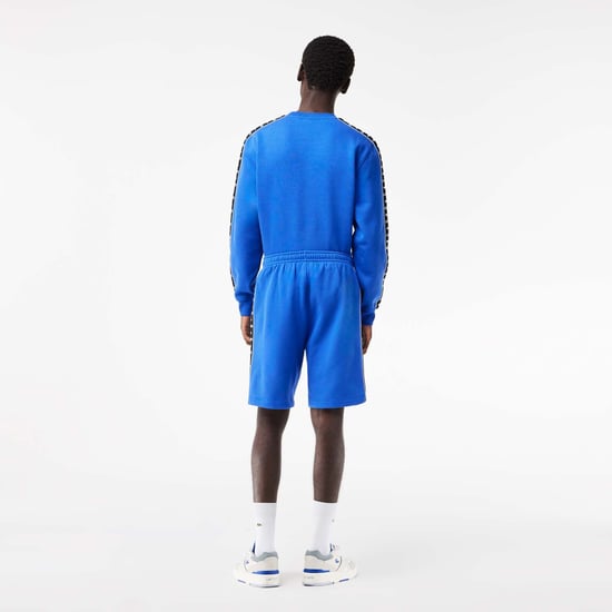 Men's Lacoste Logo Stripe Fleece Jogger Shorts in Blue