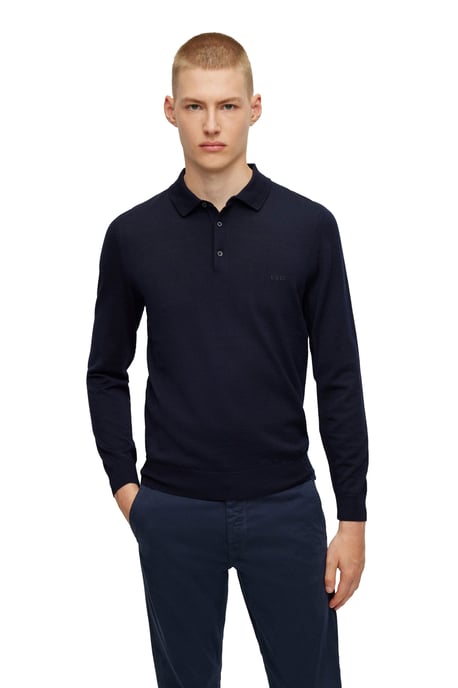 Boss Black Bono-l Long Sleeved Polo Shirt Dark Blue