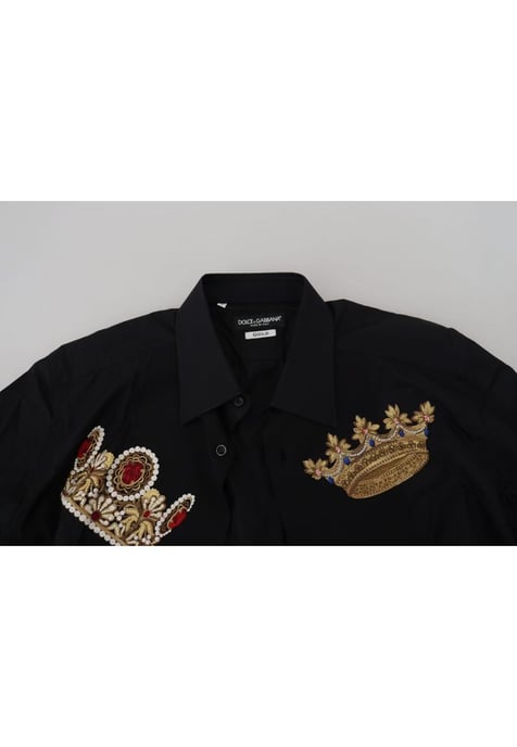 Camisa formal de ajuste slim para hombre Dolce & Gabbana en negro con corona dorada - Image 6