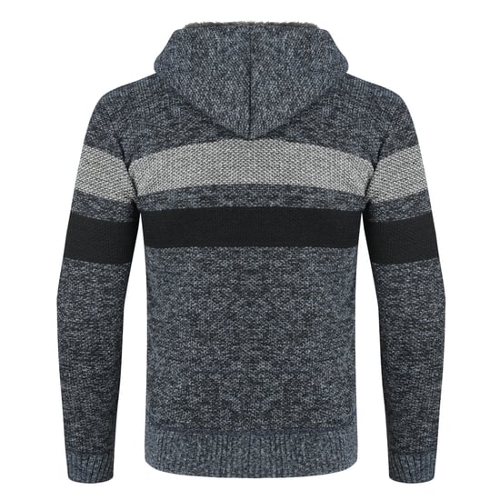 Men's Winter Transition Cardigan with Hood Lined Chunky Knit Hooded Warm Jacket Blue - Image 3