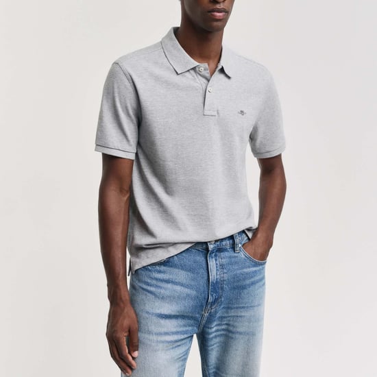 Men's Gant Embroidered Archive Shield Polo Shirt in Grey - Image 2