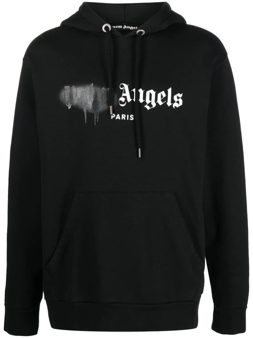 Palm Angels Paris sudadera con capucha negra con logo rociado - Image 1