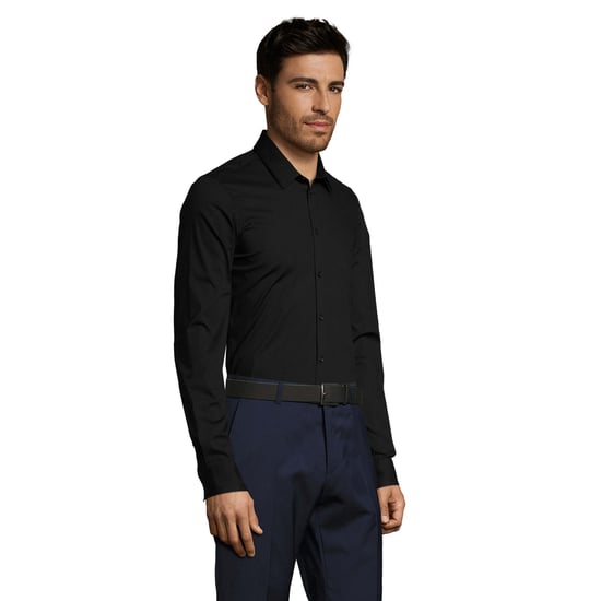 SOLS Mens Blake Stretch Long-Sleeved Shirt (Black) - Image 3