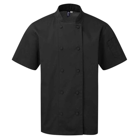 Premier Unisex Adult Coolchecker Short-Sleeved Chef Jacket (Black) - Image 1