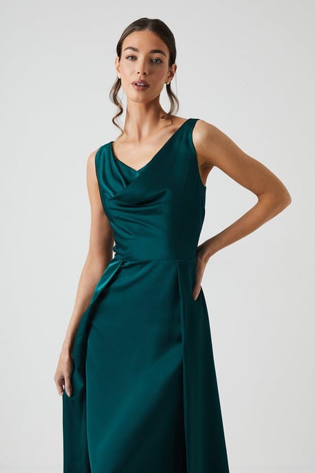 Cowl Neck A-line Satin Bridesmaids Dress - Image 2