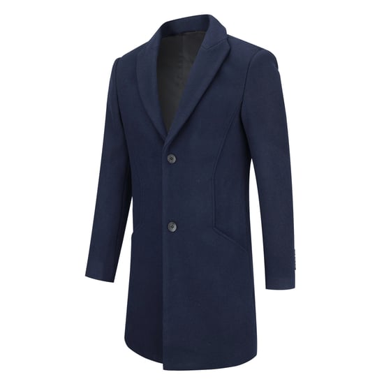 Men's Long Slim Fit Winter Warm Business Wool Coat Blue