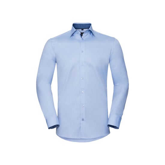 Russell Mens Contrast Herringbone Stitch Tailored Long-Sleeved Formal Shirt (Light Blue/Mid Blue/Bright Navy) - Image 1