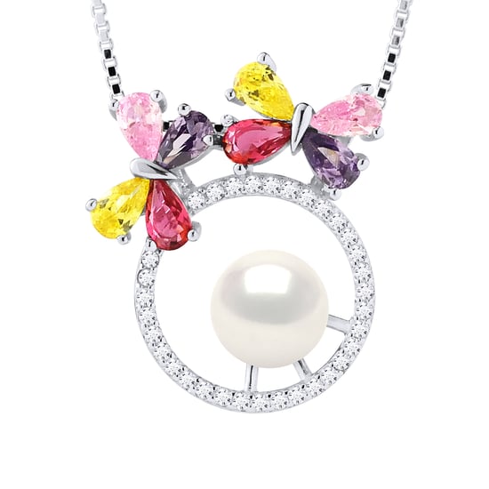 BUTTERFLY Necklace Freshwater Pearl Round 8-9 mm White 925