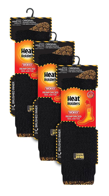 3 Pair Multipack Mens Long Thermal Work Socks | Heat Holders | Thick Knee High Heavy Duty Boot Socks - Black - Image 2