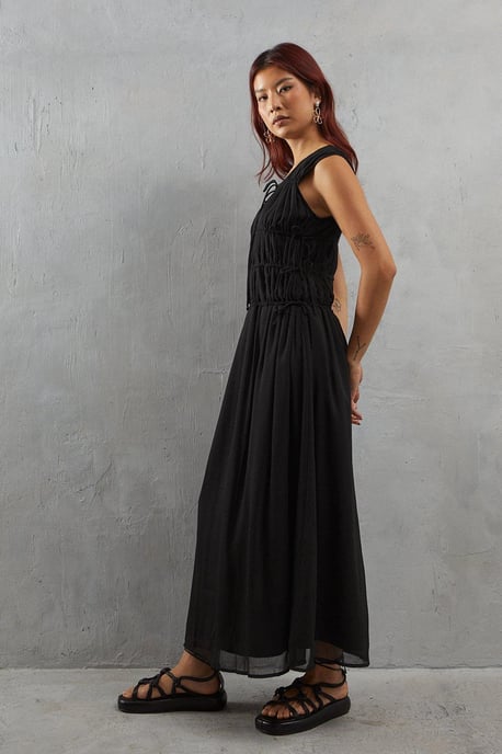 Chiffon Channel Detail Sleeveless Midi Dress