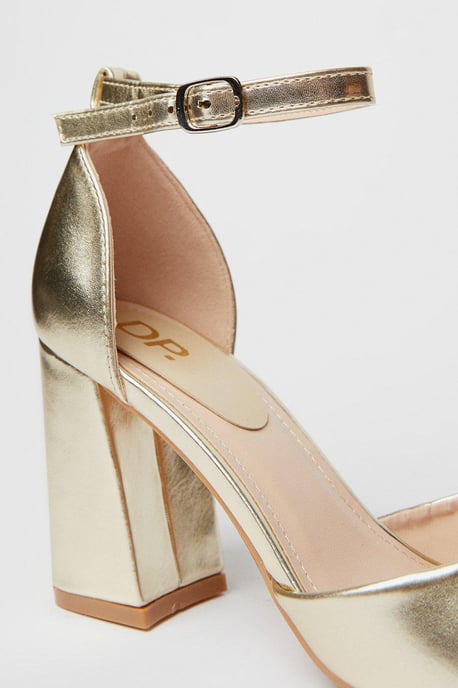 Blanche Ankle Strap Pointed High Block Heel Court Shoes - Image 4