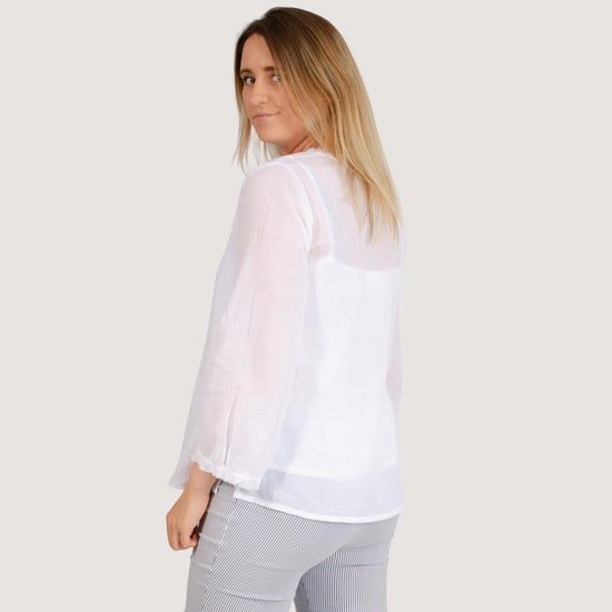 Gauze Frayed V Neck Top - Image 5