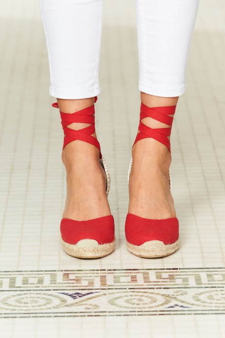 Perla Red Canvas Valenciana Wedge Espadrille