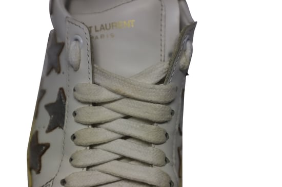 Saint Laurent Paris SL/06 Metallic Stars Low Sneakers in White Leather - Image 6