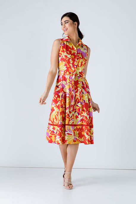 Vestido de estampado multicolor con detalles de botones - Image 2