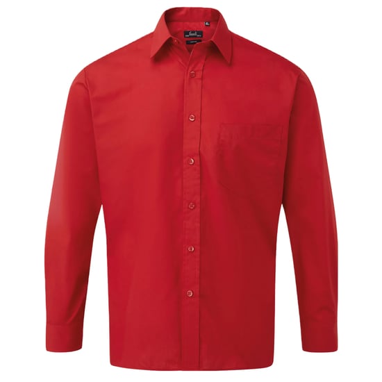 Premier Mens Poplin Long-Sleeved Shirt (Red) - Image 1