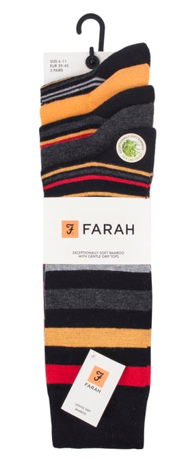 Farah - Pack de 5 calcetines para hombre de bambú orgánico natural con rayas brillantes - Image 2