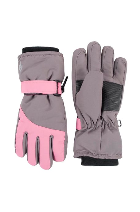 Heat Holders - Guantes de esquí térmicos de invierno con forro polar impermeable para niños y niñas - Rosa / Gris - Image 1