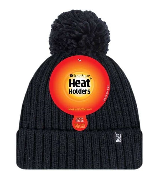 Señoras acanalado manguito térmico aislado invierno Pom Pom Bobble Hat - Image 2