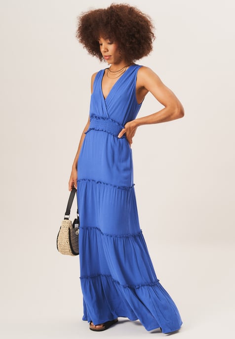 Vestido midi cruzado a capas con cintura fruncida - Image 2
