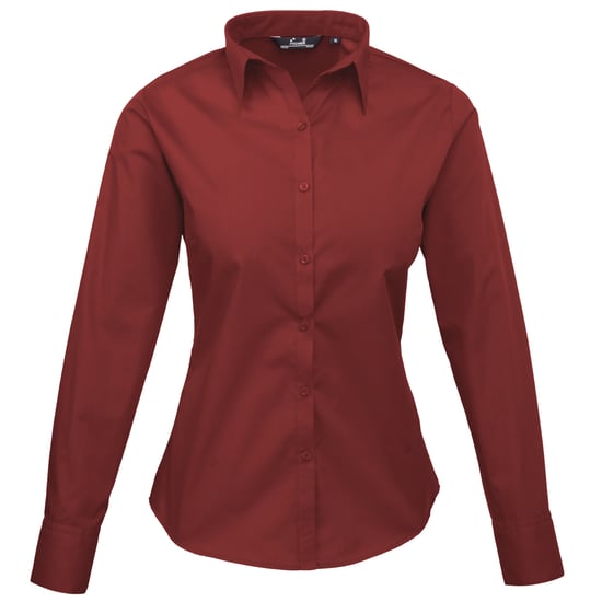 Premier Womens/Ladies Poplin Long-Sleeved Blouse (Burgundy) - Image 1